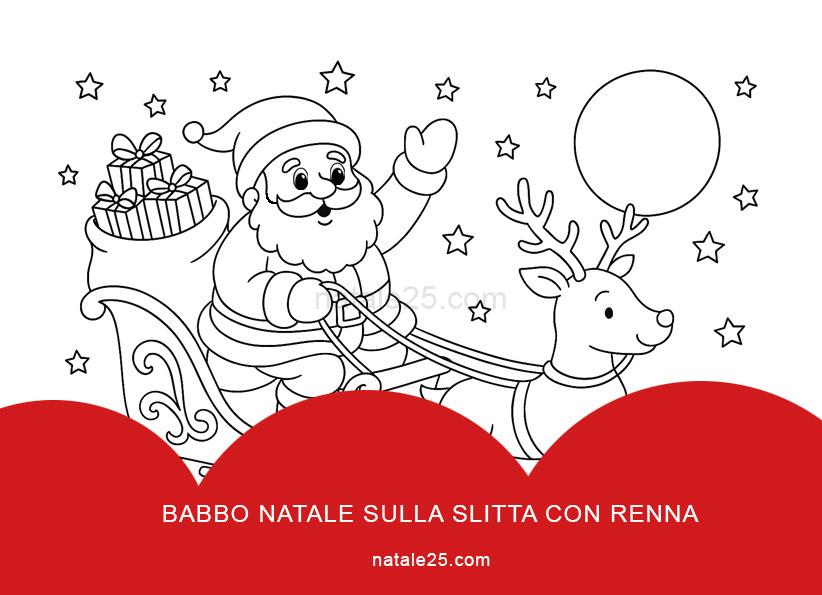 Renna e Babbo Natale tra le stelle da colorare 8 babbo natale sulla slitta disegno