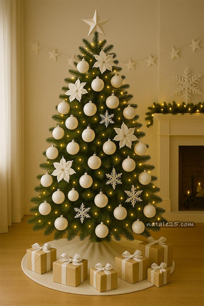albero di natale decorato di bianco 1